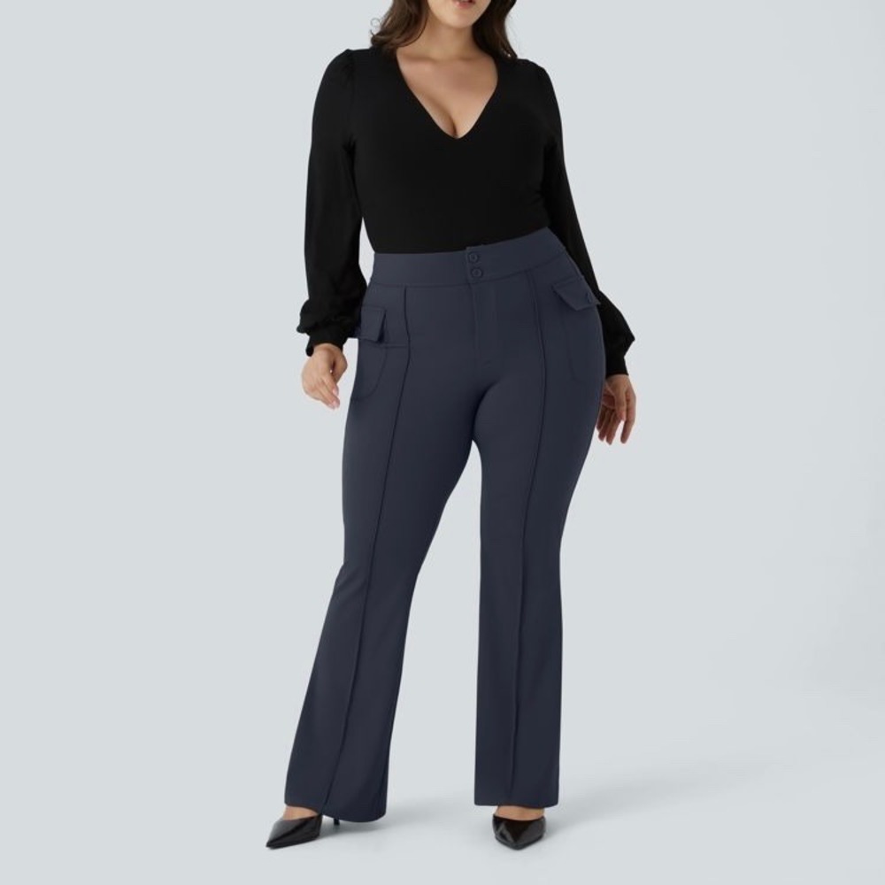 Halara Midnight Blue High Waisted Side Flap Pocket Flare Pants Size XL NWT